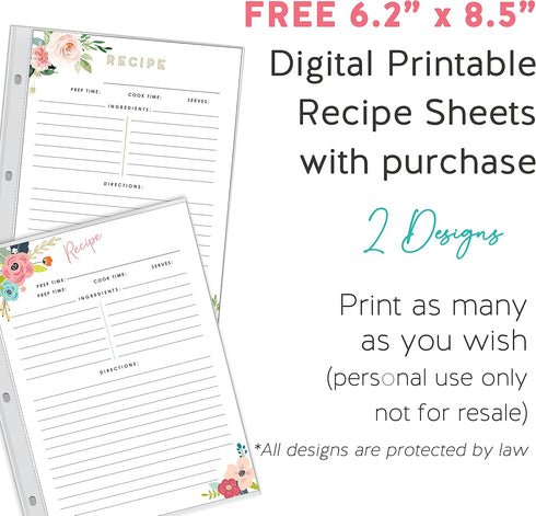 Recipe Binder Page Protectors for 8.5 x 9.5 inch Binders. Holds 50 Protective Sleeves That Hold 6.5" x 8.5" Full Recipe Cards, Heavyweight Crystal...