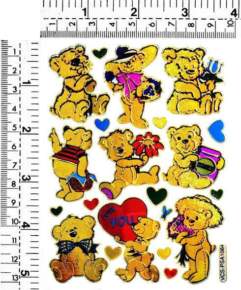 Stickers Pack 10 Sheets Lovely Gold Teddy Bear Red Hearts Valentine Cartoon Stickers Craft Scrapbooking Book Album Card Diary Calendars Planner De...
