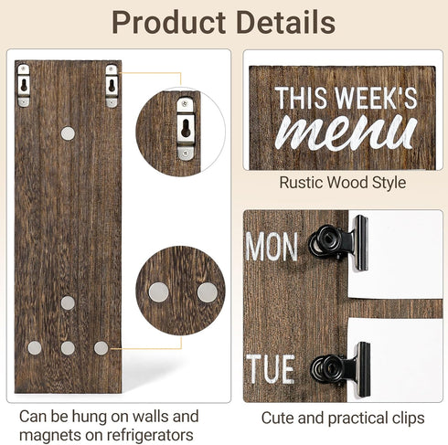 Dahey Menu Board for Kitchen Weekly Meal Planner Rustic Wood Board with Clips, Farmhouse Signs Wall Decor, Magnetic Chalkboard Display Fridge Deco...