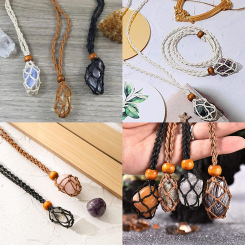 ZYNERY 9 Pcs Crystal Necklace Holder, Adjustable Crystal Holder in S M L, Woven Cage Crystal Holder Necklaces for Jewelry Making DIY Crafts Access...