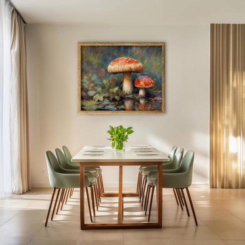Posterizer 1 pcs-cute mushrooms in the wild-oil painting style 1-Floral & Botanical Art-Landscape & Nature Art-Decor for Home & Office- unframed w...