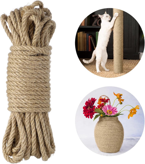 Cat Scratcher Replacement Rope, 33FT Natural Hemp Rope, 1/6" Thickness DIY Hemp Rope for Handicrafts, Cat Tower Repair Rope Cat Tree Rope Replacem...