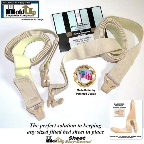 Hold-Up Brand Crisscross Fitted Sheet Strap Stay-Downs with US Patented Gripper Clasps...