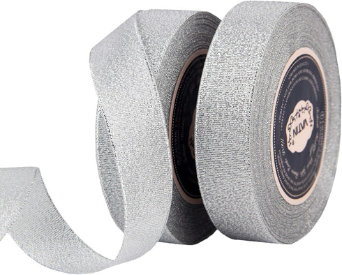 VATIN Glitter Metallic Silver Ribbon 1 inches Wide Sparkly Fabric Gorgeous Ribbon for Gift Crafters Wedding Party Brithday Wrap Hair Bows Floral P...