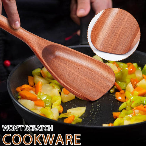 Wooden Cooking Spatula for Nonstick Cookware, Spatula Spoon for Cooking, Stirring, Scooping, Scraping, Serving, Solid Wooden Kitchen Utensil Spoon...