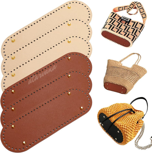 6 Pcs PU Leather Bag Bottom Shaper with Holes for DIY Bag Crochet, Atarvana Oval Bag Bottom Shaper Pads 12x4 Inch for DIY Purse Shoulder Bag Handb...