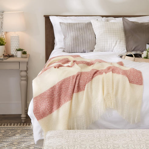 DII Coastal Acrylic Rugby Stripe Woven Throw, 50x60, Red...