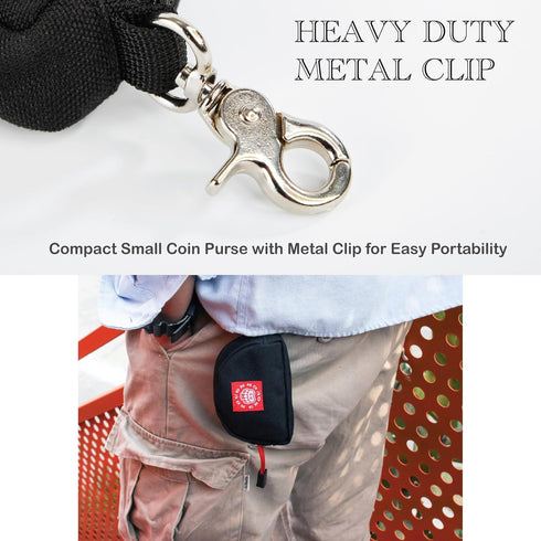 Rough Enough Small Coin Purse Pouch for Women Men Card Holder Wallet Waterproof Cordura Material with Zipper and Clip On Buckle Black...