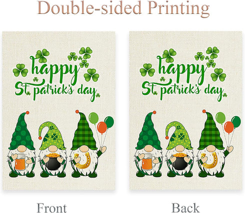 Happy St Patrick’s Day Garden Flag Gnomes for Outside Yard 12 x 18 Inch Double Sided Burlap Saint Patty’s Day Flags St Patricks Gnome Outdoor Deco...