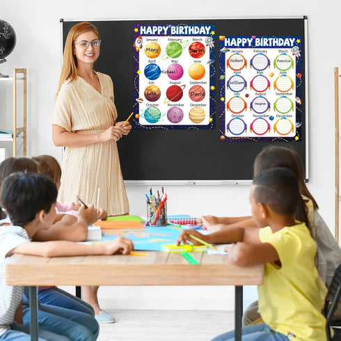 17.7 x 13.7 in Happy Birthday Chart Poster Set Space Calendar Birthday Classroom Decorations Galaxy Birthday Chart Bulletin Board Solar System Bac...