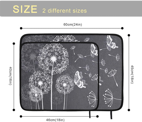 Drying Mat for Kitchen Counter Dandelion Butterfly Dish Drying Mat Dry Mat for Dishes Dish Rack Mat Coffee Bar Mat Dish Drain Mat Drying Mats for ...