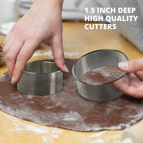 Cookie Cutter Set, 4 Pc. Kit, Measuring 1.5'', 2.5'', 3.5'', and 4.5'', Round Metal Baking Rings for Pastry, Biscuits, and Dough Cutting, Heavy Du...