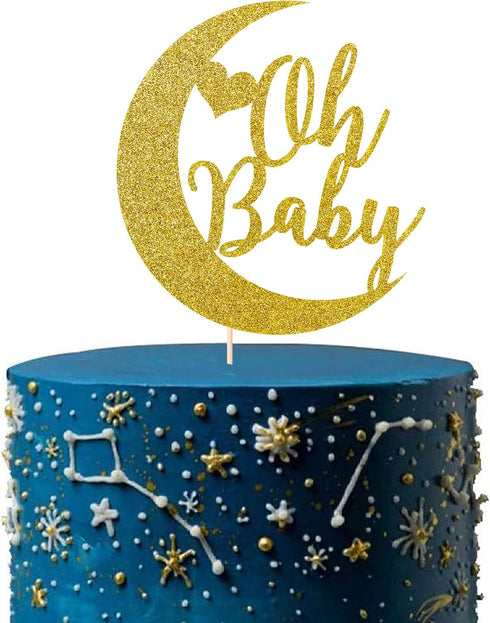 TwoMoon cake topper oh baby cake decoration baby shower children birthday party decoration golden glitter moon (gold)...