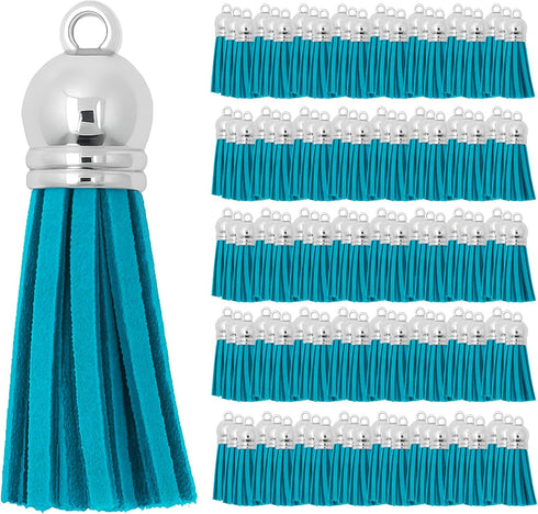 Mandala Crafts 100 Pcs Peacock Blue Faux Suede Tassels Bulk Keychain Making Supplies - Small Leather Tassels for Charms, Jewelry Making, and DIY C...