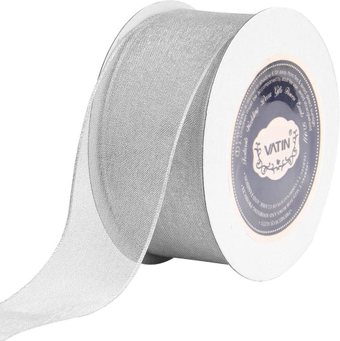 VATIN Silver Organza Wired Ribbon, 1-1/2" Silver Sheer Ribbon with Metallic Edge for Christmas Tree Decoration Gift Wrapping Wedding Crafts -25 Ya...