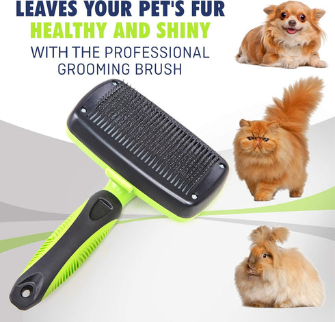 Self Cleaning Slicker Brush- for Dogs, Cats & Pets-One Click Cleaning Function-Gentle & Effective Cat, Pet & Dog Hair Remover-Dog Grooming Accesso...