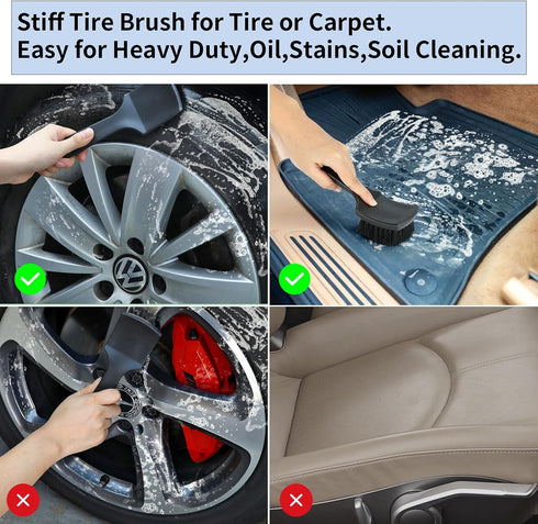 Car Wheel Rim Tire Brush Set, Car Detailing Wash Kit, Long Soft Wheel Brush, Car Detail Brushes Accessories for Automotive Cleaning Wheels, Interi...