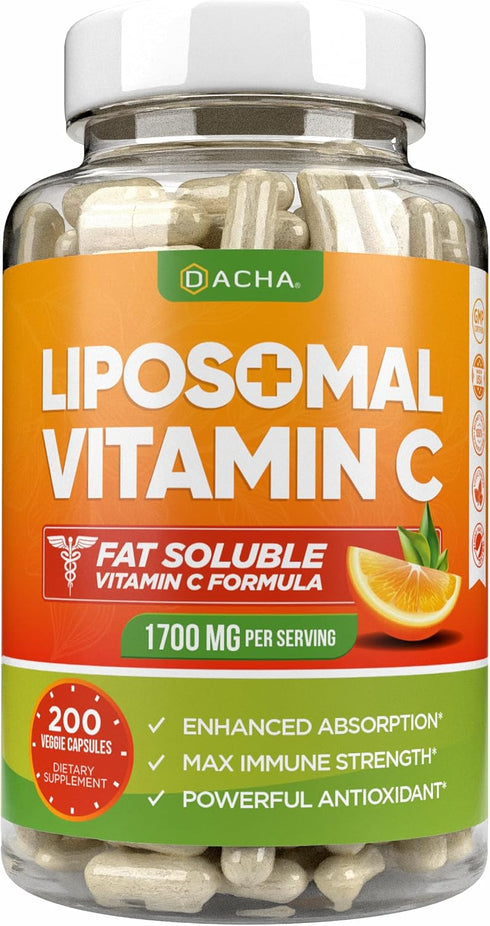 DACHA Natural Liposomal Vitamin C - 1700mg, 200 Capsules, Immune System & Collagen Booster, High Absorption Fat Soluble VIT C, Buffered, Skin Vita...