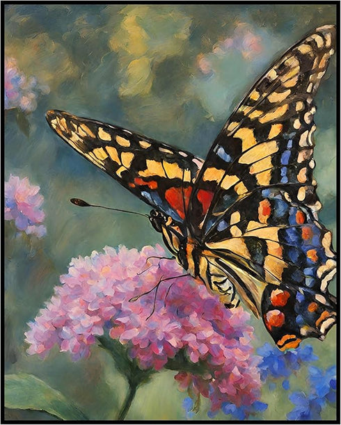 Posterizer 1 pcs- A butterfly sitting on a wild pink flower-Art for Animal Lovers-Floral Botanical Art-Gift for Men Women Entrepreneur Teens-Livin...
