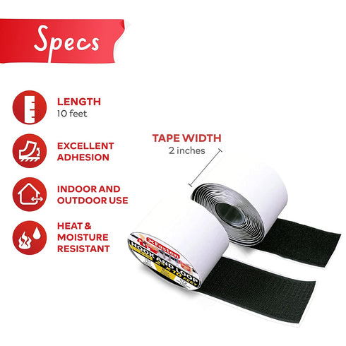 Hook and Loop Tape, Black, 2-in x 10-Ft Industrial Strips with Adhesive Heavy Duty, Indoor/Outdoor Hook and Loop Roll, No Sew Sticky Strips - XFas...
