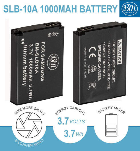 BM Premium SLB-10A Battery for Samsung EX2F HZ15W SL202 SL420 SL620 SL820 WB150F WB250F WB350F WB750 WB800F WB850F WB1100F Digital Camera...