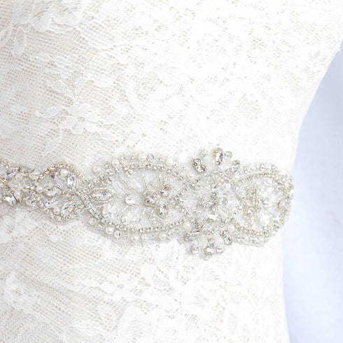 Pardecor Women Rhinestone Applique Crystal Wedding Trim Silver Applique Trims Sash Belt Applique for Bridal Dress Evening Dress for Bridesmaid Gow...