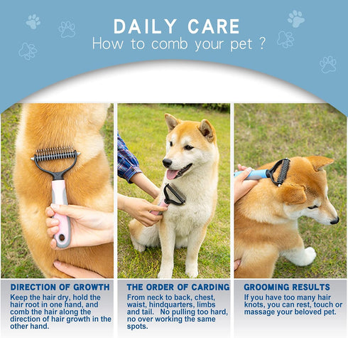 Pet Grooming Brush Double-Sided Undercoat Rake for Dogs & Cats - Shedding and Dematting Comb for Dogs &Gentle Deshedding Brush Glove Grooming kit ...