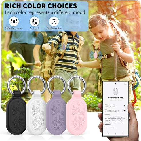 4 Pack for Samsung Galaxy SmartTag2 Case, TUDIOW Waterproof Full Protective Silicone Case Anti-Lost Scratch Resistant Protective Cover for Smart t...