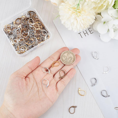 SUNNYCLUE 1 Box 180Pcs Leverback Earring Hooks Bulk French Earring Hook Lever Back Ear Wires with Open Loop Hypoallergenic Brass Leverbacks Hoop E...