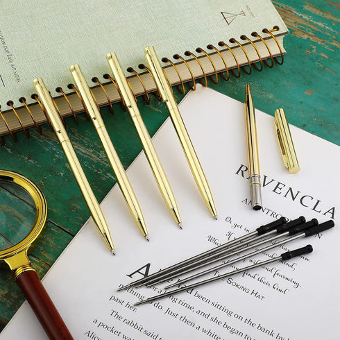 6 Pieces Metallic Ballpoint Pen Slim Retractable Ballpoint Pen Black Ink Metal Pen Mini Conical Ballpoint Pen and 6 Refills for Wedding Business O...