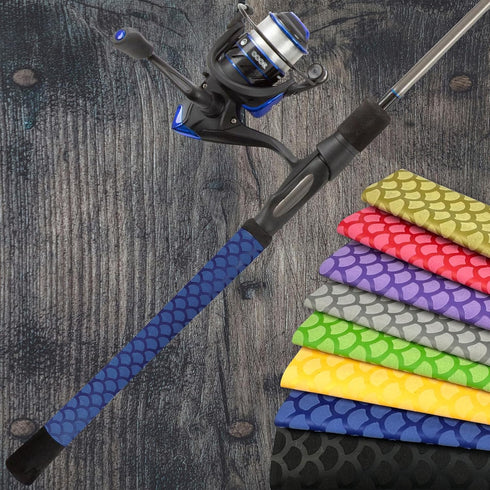 Accering Fishscale Pattern Fishing Rod Grip Wrap, Heat Shrink Grip Tubing, Fishing Rod Handle Shrink Wrap (?45mm, L3.3ft, Blue)...