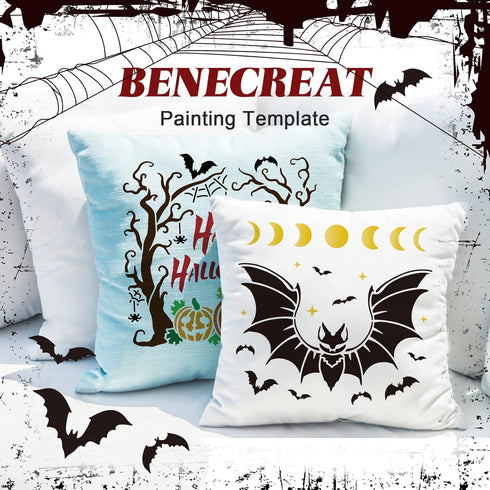 BENECREAT 12x12inch Bat Plastic Cutouts Painting Template, Moon Phase Pattern Halloween Decoration Stencils for Art Spraying, DIY Mould Decor, Woo...