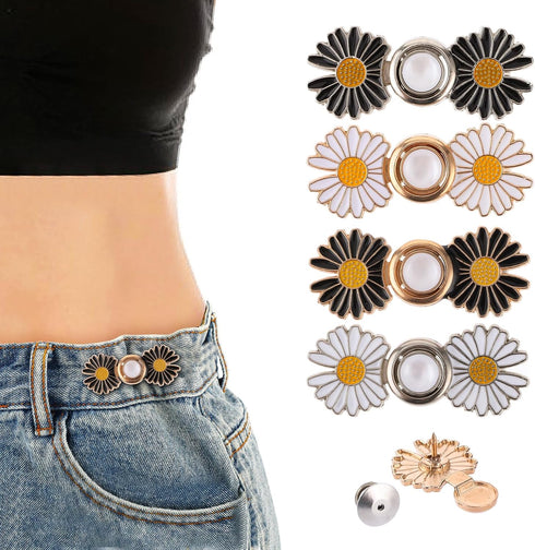 4 Pack Pant Waist Tightener Daisy Detachable Jeans Pins No Sew Adjustable Pants Waist Adjuster Buttons Flower Instant Jeans Tighten Clips for Wome...