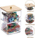BTSKY Clear Stackable Paper Clip Holder with Bamboo Lid 2-Layer Paperclip Box Thick Acrylic Office Supply Accessory Organizer Square Small Storage...