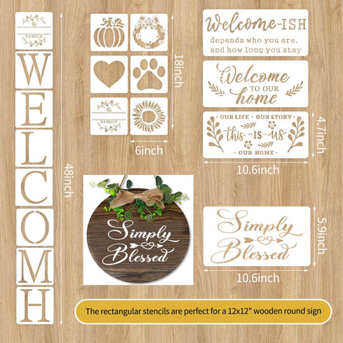 22 Pieces Large Letter Welcome Stencils for Painting on Wood, Reusable Farmhouse Stencil Plastic Wood Burning Stencil Word Painting Stencil Craft ...