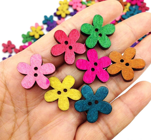 100PC Wood Sewing Buttons, Flower Buttons with 2 Holes Buttons for Sewing DIY Craft Decorative, 20mm x 19mm(6/8" x 6/8")...