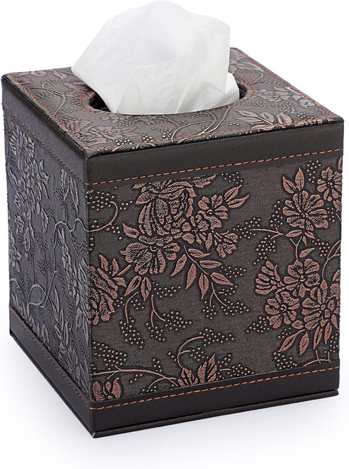 Sumnacon Square Leather Tissue Box Cover - Stylish Cube Tissue Box Holder with Magnetic Bottom, Decorative PU Tissue Box for Vanity Dresser Night ...