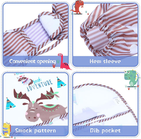 Zhanmai 8 Pack Baby Waterproof Sleeved Bib Infant Art Smock Apron Baby Bibs for Eating Long Sleeve Bibs for Babies Animal Pattern Toddler Bib with...