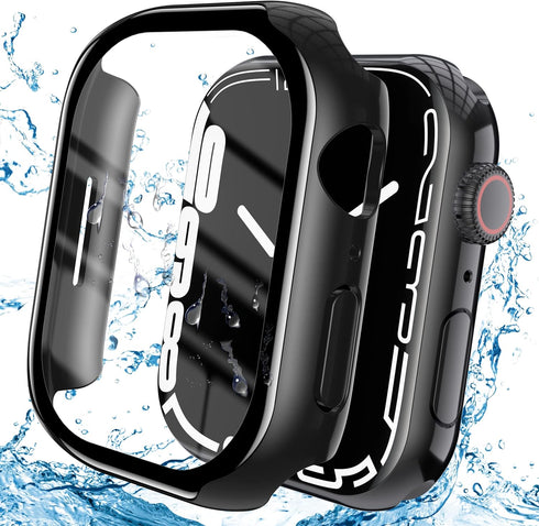 YMHML Waterproof Case Compatible for Apple Watch Series 8 Series 7 45mm with Tempered Glass Screen Protector, Hard PC Full Coverage Touch Sensitiv...