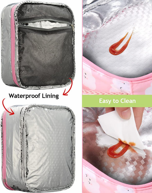 Lunch Box for Kids Girls Insulated Lunch Bag with Shoulder Strap and Pocket Pink Cute Lunch Cooler Thermal Meal Lunch Tote Bag for School Travel O...