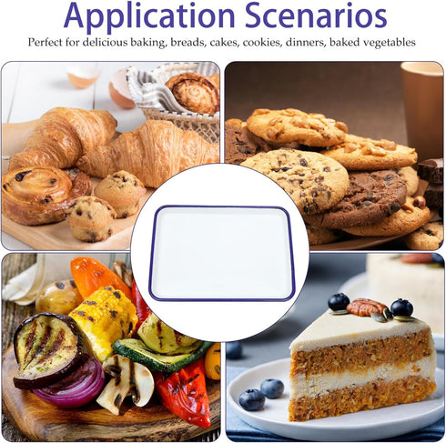 Ciieeo Enamelware Collection Blue Rim Solid White Enamel Baking Cookie Sheet Pan 26x18cm Enamel Baking Roasting Pan Tray Rectangular Serving Dish ...