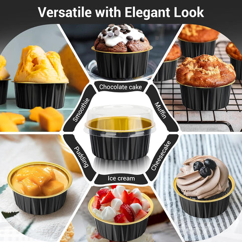 EUSOAR Ramekins with Lids, 25pcs 5oz Cupcake Liners Aluminum Foil Baking Dessert Cups Holders, Mini Muffin Creme Brulee Disposable Ramekins Cheese...