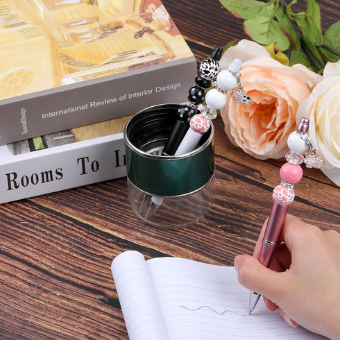 18 Pieces Beadable Pen Diy Cow Series Ballpoint Pen Set In Black Ink, With 110 Various Beads, 18 Pcs Lobster Clasps, 18 Cow Pendants, Diy Gifts Cr...