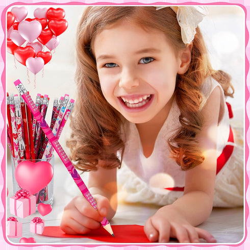 YVAINE 48 Pieces Valentine Pencils for Kids,Valentine's Day Pencils Assortment with Eraser 24 Wooden Pencils 24 Valentines Heart Eraser for Home S...