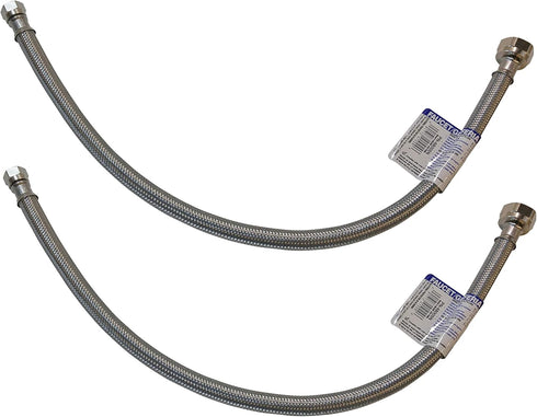 Eastman 20" Supply Line Steel Flex Long Faucet Connectors (2) Pack (1/2" FIP x 3/8" Comp)...