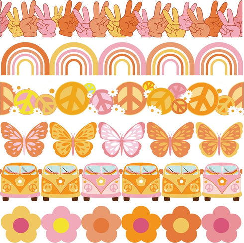 170Ft Boho Bulletin Board Borders Retro Groovy 70s Classroom Decoration Bulletin Board Decor Paper for Classroom School Office Bulletin Board Deco...