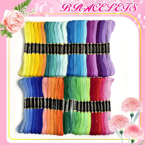 Friendship Bracelet String 50 Skeins Fashionable Rainbow Color Embroidery Floss Cross Stitch Embroidery Thread Cotton Floss Bracelet Yarn, Craft F...