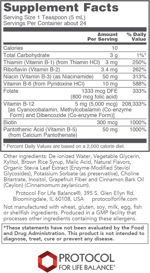 Protocol Liquid B-12 5,000mcg - Nervous System Support* - with B Vitamins - Dairy Free & Vegan Vitamin B Liquid - 4 fl oz...