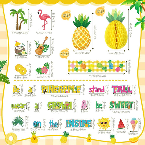 70 Pcs Summer Bulletin Board Decorations Set Tropical Pineapple Classroom Decor with Pineapple Honeycomb Ball Flamingo Palm Tree Flower Cutouts Bo...