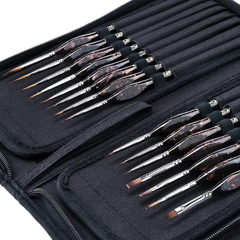Transon Artist Detail Paint Brushes with Case 15pces for Model Miniature Painting, Nylon, Dark Brown...